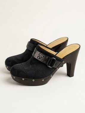 Vintage Coach Ivy Platform Clogs Wood Platform Stud detailing